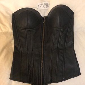 NWT Black leather corset